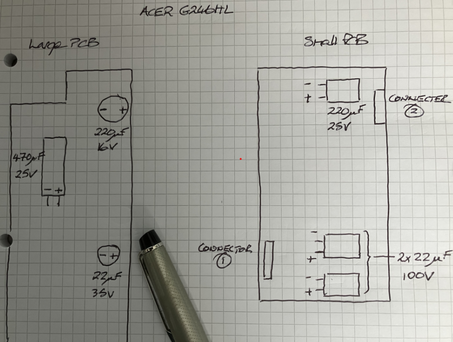 Acer G246HL Electrolytic Capacitor Layout