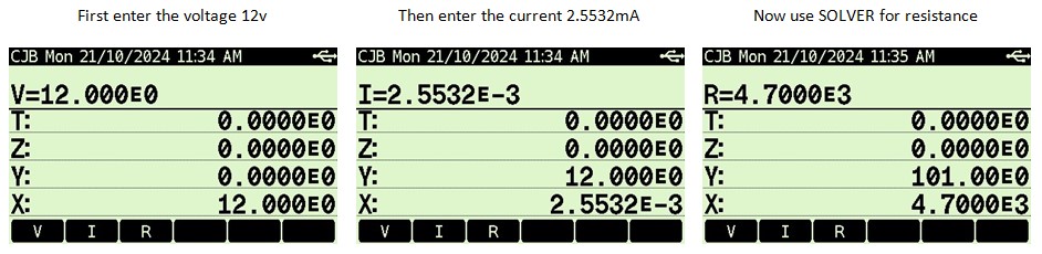 Screenshots of the DM42n SOLVER being used