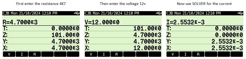 Screenshots of the DM42n SOLVER being used