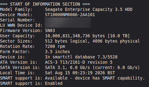 smartmontools Hard Drive Data Dump
